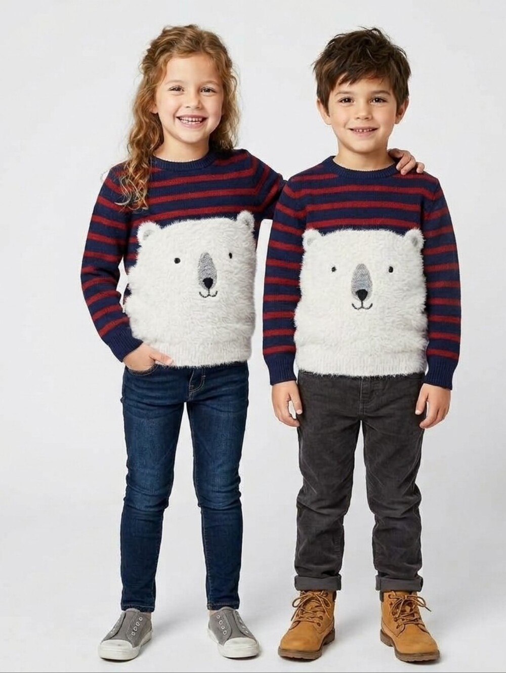 Tucker + Tate Kids Polar Bear Sweater Size 6 Navy Blue Red Striped Unisex #065